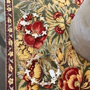 NWT, Carstina Leigh, Ltd., hand beaded, sterling silver clasp & (1) w/ cross